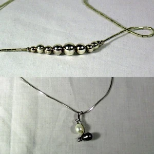 Lot of 2 Silver and Silver-tone 17" and 15" Fashion Jewelry Necklaces - Picture 1 of 9