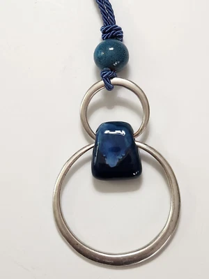 Collar Colgante Tono Plateado Cordón Azul Cuentas Cerámicas Ajustable Oceanside Playa Foto 1 de 4