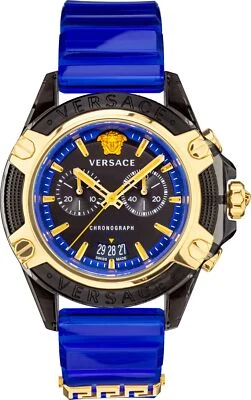 Versace VEZ700521 Icon Active Chrono relógio unissex de silicone preto ouro azul NOVO - Imagem 1 de 4