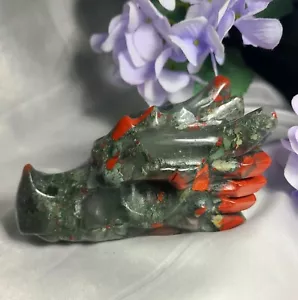 Scultura scultura cristallo teschio testa di drago pietra di sangue africana A+ 4,9" 543g - Foto 1 di 20