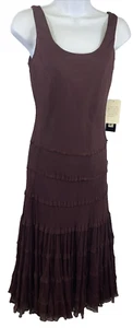 Jones New York Women 2P Dress 100% Silk Midi Plum Sheer Lined Tier Whimsigoth - Picture 1 of 19