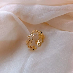 14K Gold hohl Sterne Offener Ketten Ring, Statement Chain Chunky Biker Ring - Bild 1 von 5