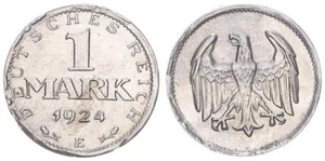 Weimar 1 Mark 1924 E Fehlprägung zu dünner Schrötling vz 88313 - Bild 1 von 1