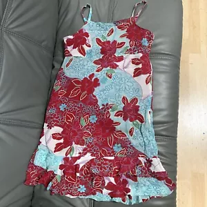 Cinnamon Girl Red Blue Spaghetti Strap Dress Hawaii Girls 11 12 Floral Flowers - Picture 1 of 11