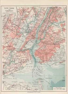 1908 NEW YORK CITY Manhattan Brooklyn Queens PLAN Antique Lithograph City Map   - Picture 1 of 2