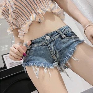 Women Denim Mini Hot Pants Ripped Short Jean Slim Low Waist Tassel Casual Chic - Picture 1 of 6