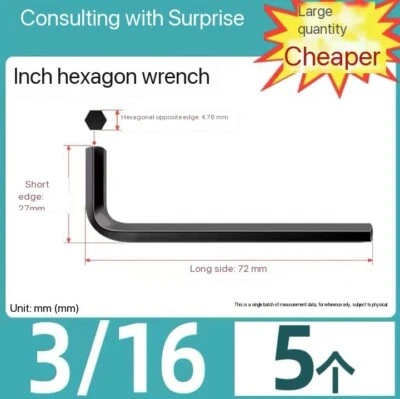 5pcs 3/16" Allen Wrench Hex Key L Shaped Long Arm CR-V Repairing Tool 4.76mm - Image 1 of 2