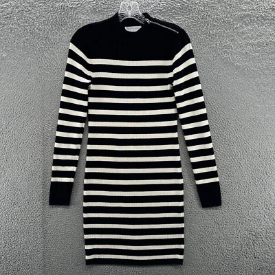 Vestido Everlane Mujer Mediano M Azul Rayas Manga Larga Tejido Suéter Vestido Cremallera Foto 1 de 4