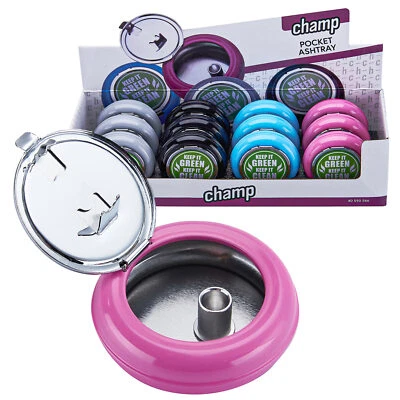 12 x Taschen Aschenbecher Champ Mini mit Deckel kleiner Reiseaschenbecher Metall - Bild 1 von 4