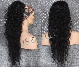 Black Human Hair Blend Ponytail Heat Safe wavy Ex long drawstring Put in Bun - Picture 1 of 8