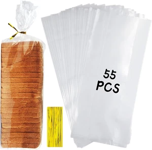 Bread Bags for Homemade Bread, 55 Pack Clear Bread Bags and 100 Ties, Reusable B - Picture 1 of 12