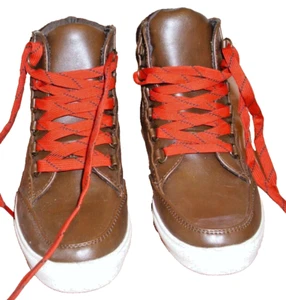 Shoes Unisex Brown Leather Lace Up High Top Tennis R2 Youth Size 2 - Picture 1 of 5