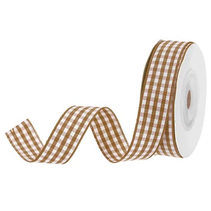 5/8 Inch 10 Yards Gingham Ribbon Plaid Ribbon, Light Yellow And White - Picture 1 of 6