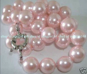 Natural 8/10/12/14mm Pink Shell Pearl Round Beads Necklace 18''(Not real pearls) - Picture 1 of 12