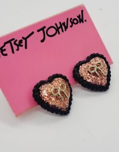 Betsey Johnson Heart Earrings with Bow Orange & Black Adorable