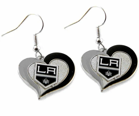 Los Angeles Kings Hockey NHL Heart Swirl Charm Silver Dangle Earrings Set Cover