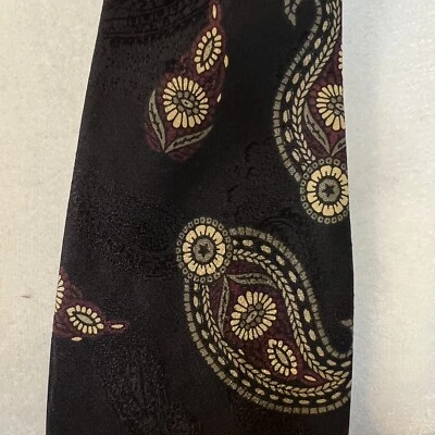 Aquascutum  London Black Silk Tie with Paisley Design Hand Finished Foto 1 de 4