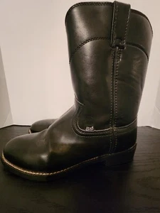 Justin Basics Men's Black Leather Western Cowboy Roper Boots JB3000 Size 7.5D - Picture 1 of 7