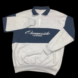Vtg 80s Oceanside California Sweater Adult Unisex XL 1/4 Zip Collared Cut Sew - Picture 1 of 11