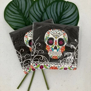 Einzigartiges schwarzes Tag der Toten Sugar Skull Halloween Papier Party Wüste Servietten Set - Bild 1 von 4