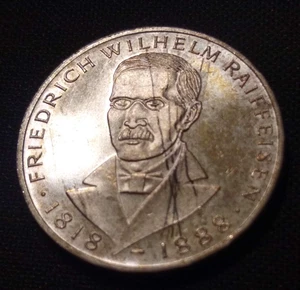 1968 J Deutschland 5 Mark bankfrisch Details Friedric Raiffeisen Silber Weltmünze - Bild 1 von 2
