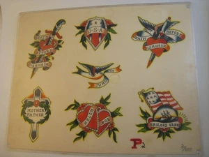 Vintage C. 1953 Original " PAINLESS BEE " Tattoo Flash, HANDBEMALT, SIGNIERT, 02 - Bild 1 von 6