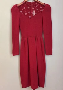 Vintage St. John Knits Red Dress Women's Long Sleeve Sequins Mesh Old Money S - Picture 1 of 11