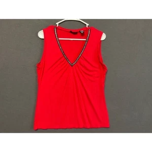 New York & Company Women’s Size Large Stretch Red V Neck Tank Top W/ Bead Trim - Picture 1 of 6