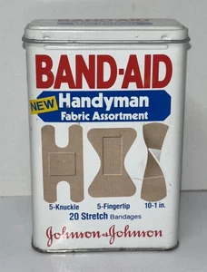 Band-Aid HANDYMAN Tin Metal Box Fabric Assortment Johnson & Johnson 1983 USA - Picture 1 of 7