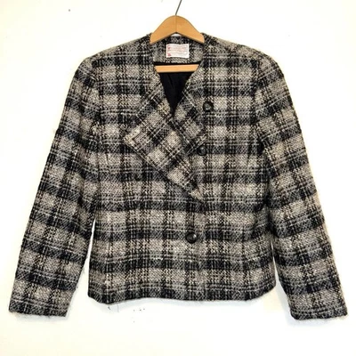 Jaqueta blazer xadrez de lã vintage Pendleton cinza preta xadrez feminina pequena tamanho 12 - Imagem 1 de 4
