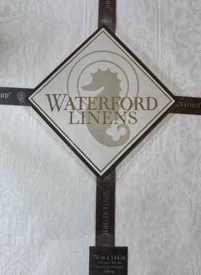 $80 LUXURY WHITE WATERFORD LINENS SARAH TABLECLOTH Oblong 70”x126” 10 To 12 Seat - Image 1 of 4