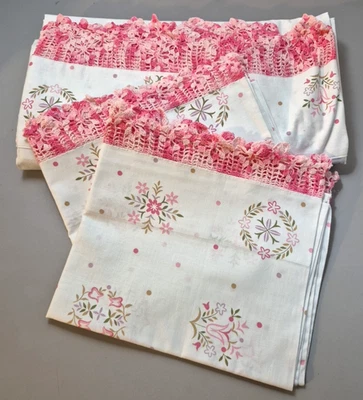 Sábana plana completa Fieldcrest de colección y 2 fundas de almohada rosa floral borde de encaje Cottagecore Foto 1 de 4