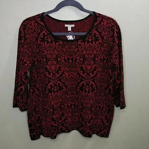 Dana Buchman Red & Black 3/4 Sleeve Embellished Sweater - XXL - NWT - Picture 1 of 9