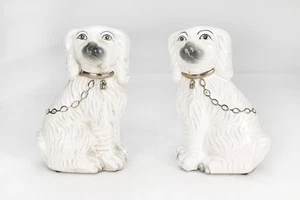 Par de perros AAI Staffordshire, blanco antiguo con acabado craquelado - Imagen 1 de 1