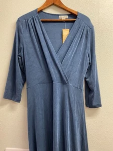 Coldwater Creek NWT MAXI DRESS S Crossover Travel Knit BLUE 3/4 Sleeve VACATION - Picture 1 of 10