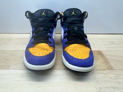 Nike Air Jordan 1 Mid PS Lakers Youth Sneakers DQ8424-517 Purple Gold 13.5C - Image 1 of 4