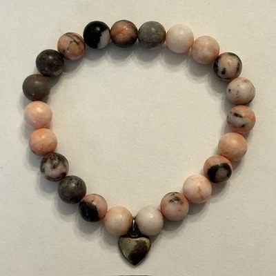 Gorgeous Rhodonite Pink and Gray Stretch Bracelet Fits up to 7.5 inch Wrist - Image 1 of 2