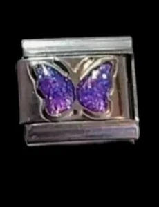 New Nomination Style Silver Charm Purple Sparkly Butterfly Italian 9mm modular - Picture 1 of 1