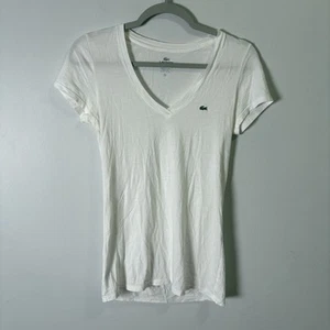 T-shirt Lacoste donna taglia 38 bianca manica corta scollo a V - Foto 1 di 5