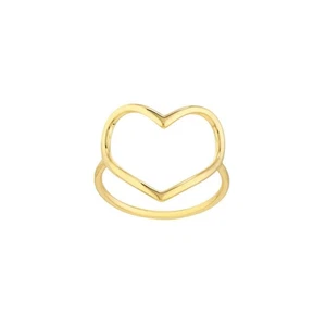 Plain Shiny Open Heart Ring Real Solid 14K Yellow Gold - Picture 1 of 2
