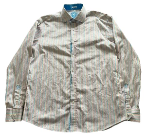 Bugatchi Shaped Fit Button Down Shirt Mens L Colorful Striped Long Sleeve Cotton - Picture 1 of 10