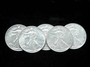 1942, 1943, 1944, 1945, & 1946 50c Walking Liberty Silver Half Dollars - Better - Picture 1 of 6