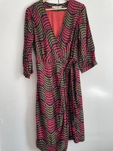 Boden Polka Dot Full Wrap Knee Length Dress Size 12 L Silk Blend Smart Elegant - Picture 1 of 6