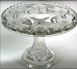 Antique Victorian Cake Stand US Glass Clear Circles Horn of Plenty 1892 Footed - Picture 1 of 7