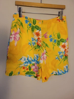 De Colección Lauren Ralph Lauren Amarillo Floral Lino Corto Talla 10P Playa Vacation Resort Foto 1 de 4