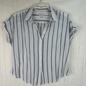 Ava & Viv Shirt 1X White Blue Striped Button Down Short Sleeve Plus cotton top - Afbeelding 1 van 10