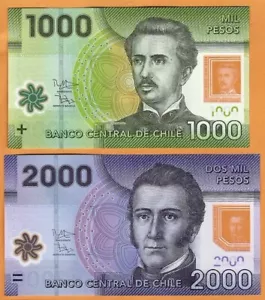 Juego de 2x Billetes Chile 2013-16 GEM UNC 1000, 2000 pesos polímero P- 161-162 - Imagen 1 de 4