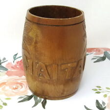 Vintage Carved Wood MAI TAI Tiki Cup Mug Palm Tree Barrel Shape VG