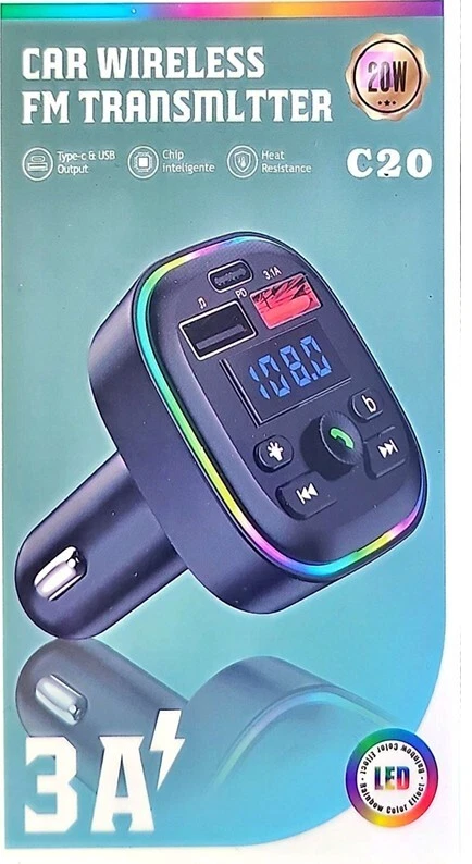 Car Wireless FM Transmitter Hands Free-Calling Built-in Microphone BT, Type C - Image 1 of 1