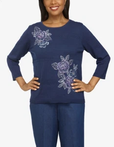 Neu mit Etikett Alfred Dunner A lMONTANA SKY 3/4-Ärmel verzierter Pullover Oberteil Gr. XL $ 68. - Bild 1 von 4